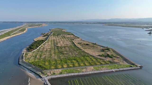 40-Second Aerial View of Shoreline Path at Ozu Coast, Fukushima, Japan - Spring