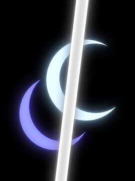 Abstract crescent moon shapes with vertical line divider
