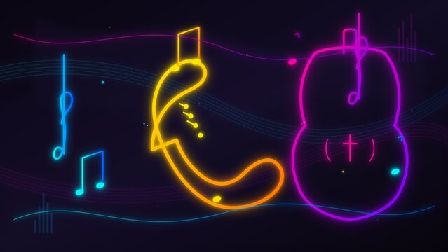 Abstract Jazz Music Art with Neon Waves and Instruments