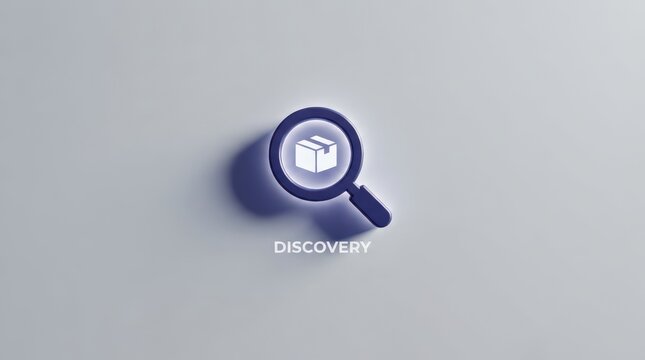 Package discovery icon with magnifying glass and cube