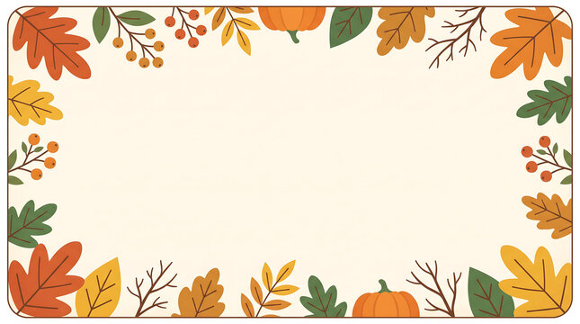Autumn leaves and pumpkins frame border illustration background