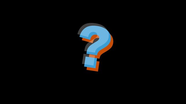 Animated 3D Question Mark Symbol with Glitch Effect on Black Background.