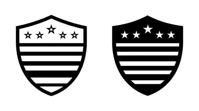 American shield badge with stars and stripes outline and solid icon vector illustration american patriotic patriotism national security protection military isolated