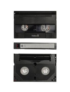 Video 8 cassette set isolated on white back