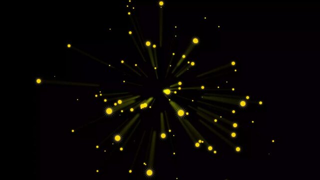 Yollow magical glitter explosion  glowing twinkling stars, sparkling fairy dust particles, shimmering light trail, bright energy burst effect, on black screen background 4K...