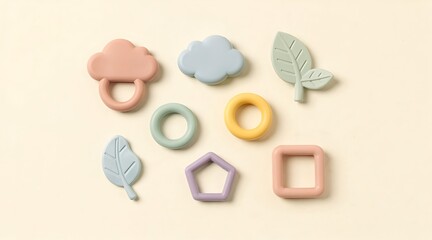 Obraz premium Pastel colored baby teething toys arrangement.