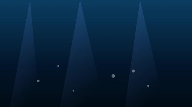 Serene looping underwater background featuring volumetric light sunrays piercing through deep blue ocean water and rising bubbles.