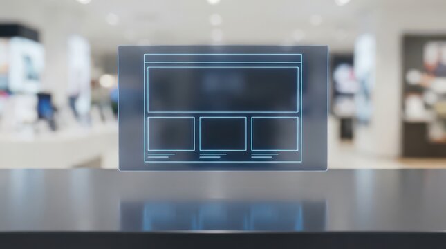 Transparent store webpage wireframe in retail interior