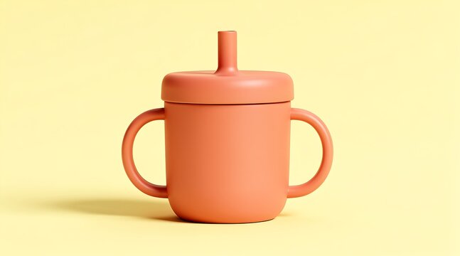 Pink toddler sippy cup with handles and straw.