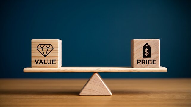 Value and price comparison concept showing balance between quality and cost