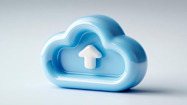 A sleek blue cloud icon with an upward arrow symbolizing digital storage and data upload concepts.