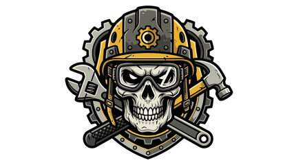 Fototapeta premium Vector illustration of a construction worker skull wearing a safety helmet