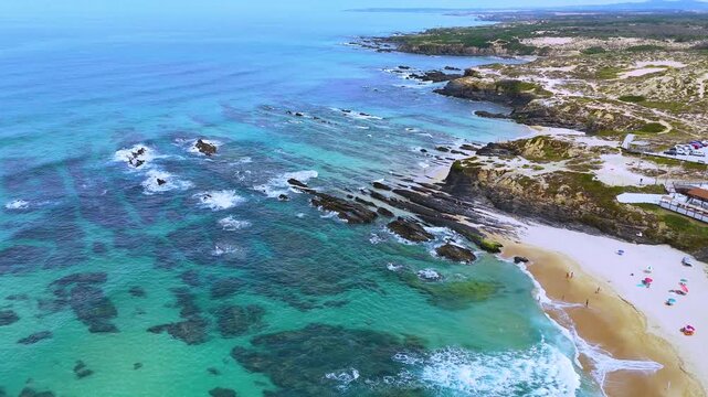 View of the Almograve beach near the parish of Longueira Almograve, Odemira, Alentejo, Portugal.