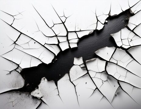 black grunge crack overlays with rough broken edges on white background