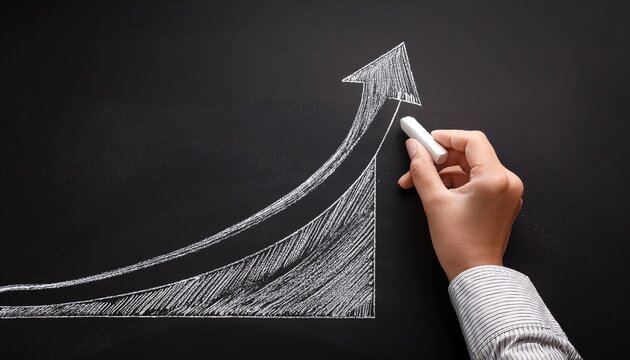 self discipline concept hand with chalk drawing rising arrow discipline and self motivation