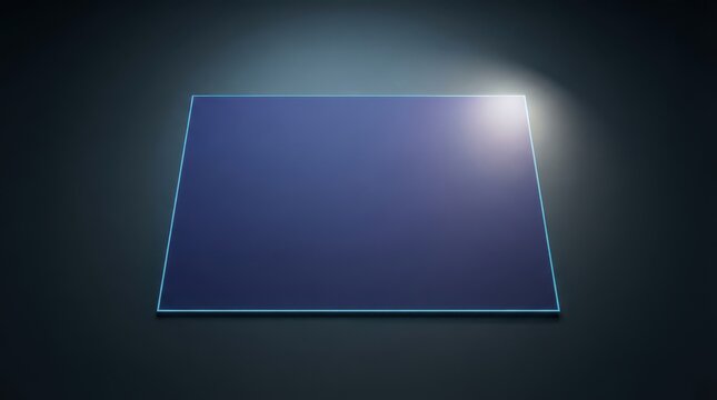 Blank dark trapezoid panel with glowing cyan edges