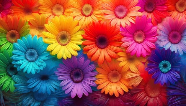 cheerful horizontal stripes of vibrant rainbow gerbera daisies a brilliantly colorful floral background perfect for summer spring and joyful uplifting designs