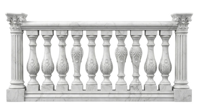 White marble balustrade with ornate classical column decoration detail