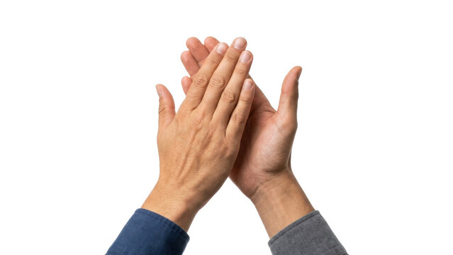 Man clapping hands together isolated on transparent background closeup gesture