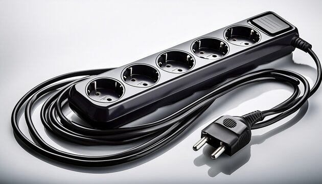 black power strip with four outlets and cord