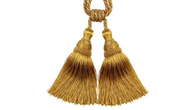 Decorative golden tassel with detailed braided cord and fringe ends