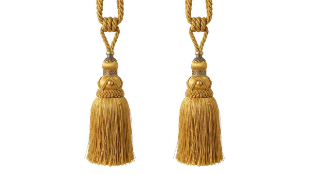 Pair of elegant gold decorative tassel with braided rope hanging decor