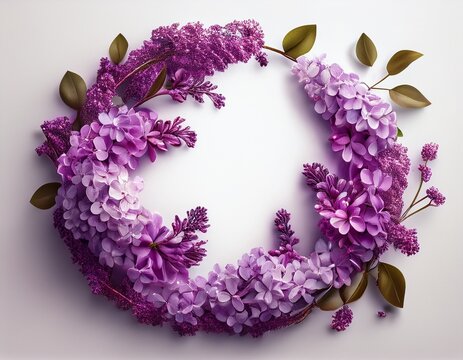 beautiful perfect circle made of fresh purple lilac blossoms isolated on white perfect for spring concepts floral backgrounds cosmetics and elegant nature designs