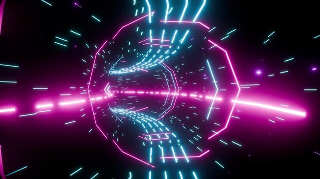 Neon futuristic sci-fi vj tunnel loop animation background with glowing lights and tubes 