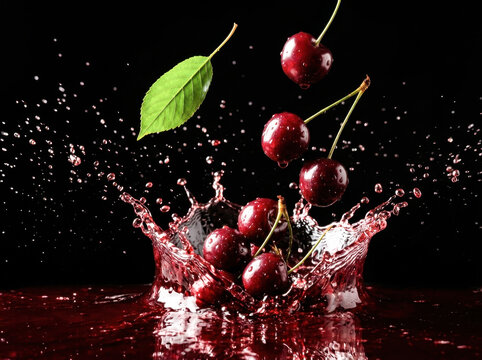 Cherries with Red Juice Splash