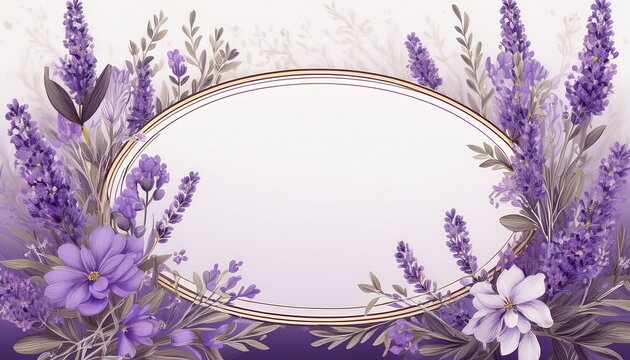 lavender floral wedding invitation frame with blank oval center