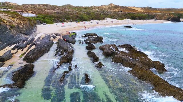 View of the Almograve beach near the parish of Longueira Almograve, Odemira, Alentejo, Portugal.