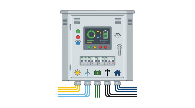 Modern electrical panel with control switches and wiring diagram.