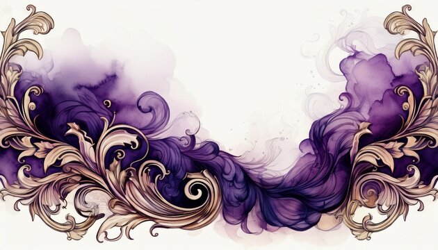 luxury watercolor smoke border with engraved vine corners