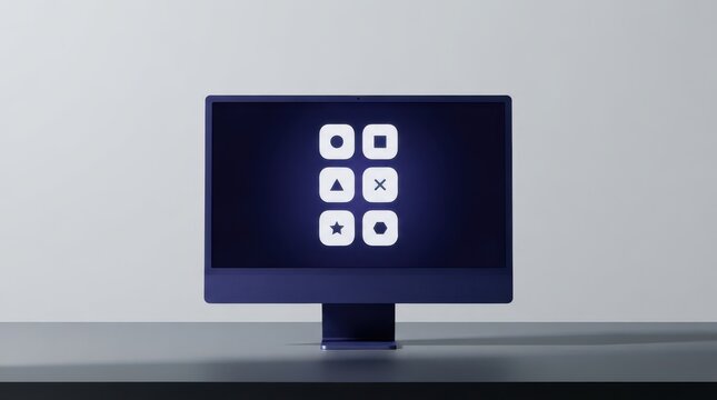 Desktop monitor with six rounded symbol buttons