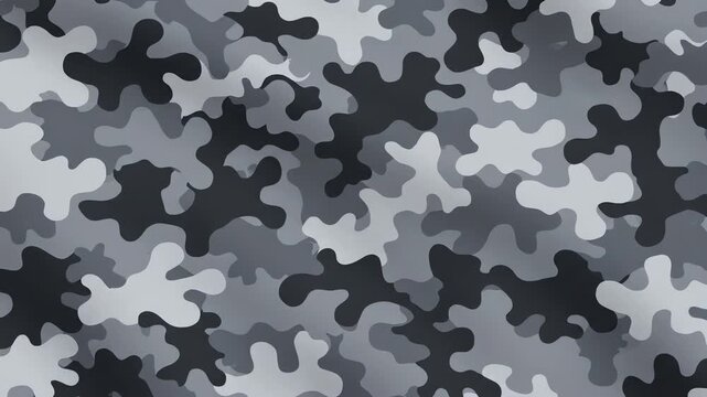 Seamless motion of subtle gray camouflage patterns shifting slowly across a smooth textured background for military aesthetic