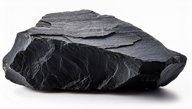 a single piece of dark basalt rock isolated on white background