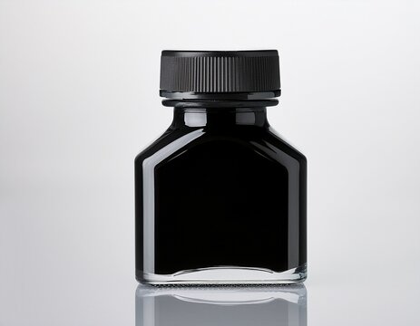 black ink bottle with hexagonal cap