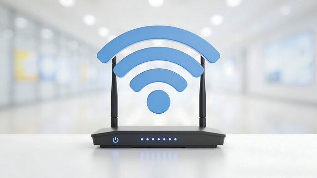 Wireless router with signal waves modern home network connectivity and fast internet access