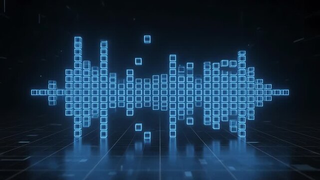 Smoothly looping digital audio equalizer pulses upward with a vibrant blue glow creating a modern abstract sound visualization effect