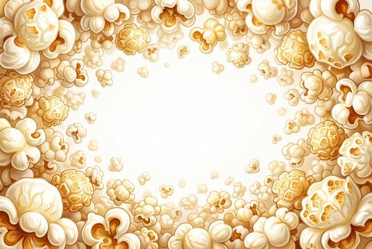 Hand-drawn popcorn border surrounding large clean copy space for food and cinema advertising.