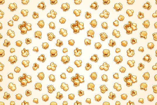 Premium seamless hand-drawn pattern of detailed popcorn kernels for packaging and food design.