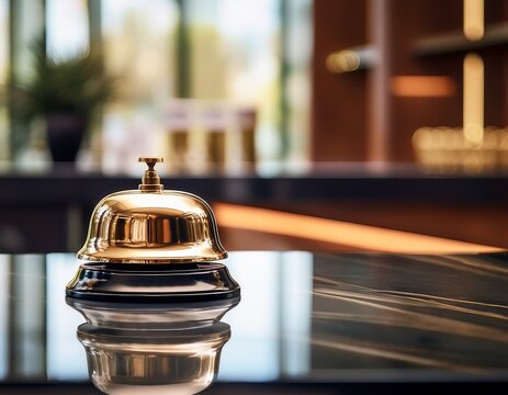 hotel service bell on glass counter in luxury reception desk