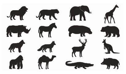 Fototapeta premium Domestic Animal Silhouette Icon Set Black Vector on White