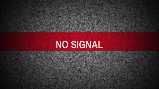 Distorted analog television screen displaying no signal static noise with a moving horizontal red glitch bar overlay, retro broadcast interference effect for cinematic transitions and digital media