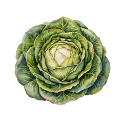 Obraz premium Green head of lettuce. Realistic watercolor botanical illustration of cabbage.