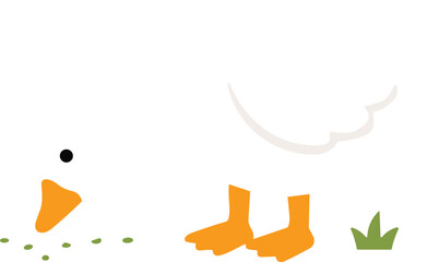 Obraz premium Minimalist white duck foraging on grass illustration