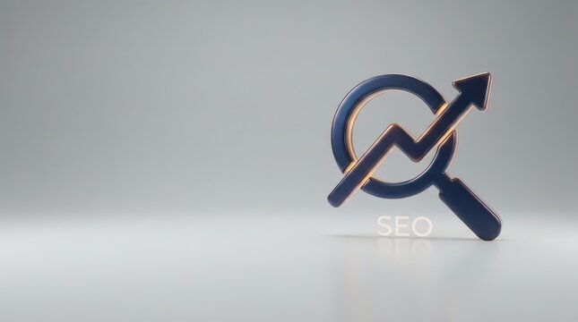 Small blue SEO magnifying glass with upward arrow
