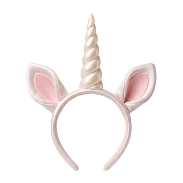 Pink ear headband with spiral horn shown as unicorn horn hat cutout for costume, party, or fantasy styling