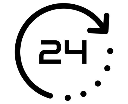 24 Hour Service Icon With Arrow and Dots isolated on white background