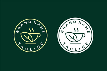Obraz premium Tea Cup with Leaf Logo